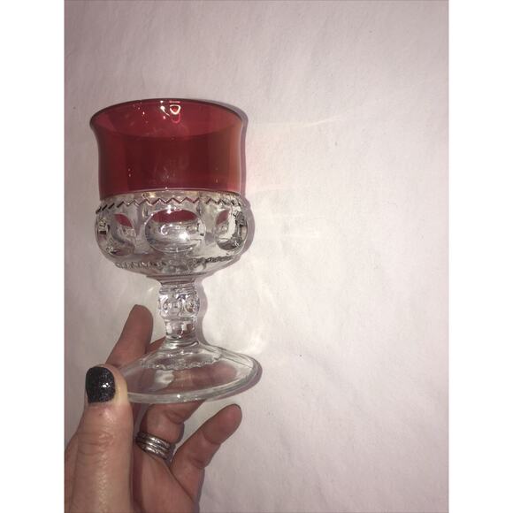 Kings Crown Thumbprint Cranberry Goblet- Used- Vintage-‎ Set Of 1 - Picture 7 of 8